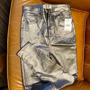 Free People, silver, size 27 womens high rise skinny jeans, new w/tags on